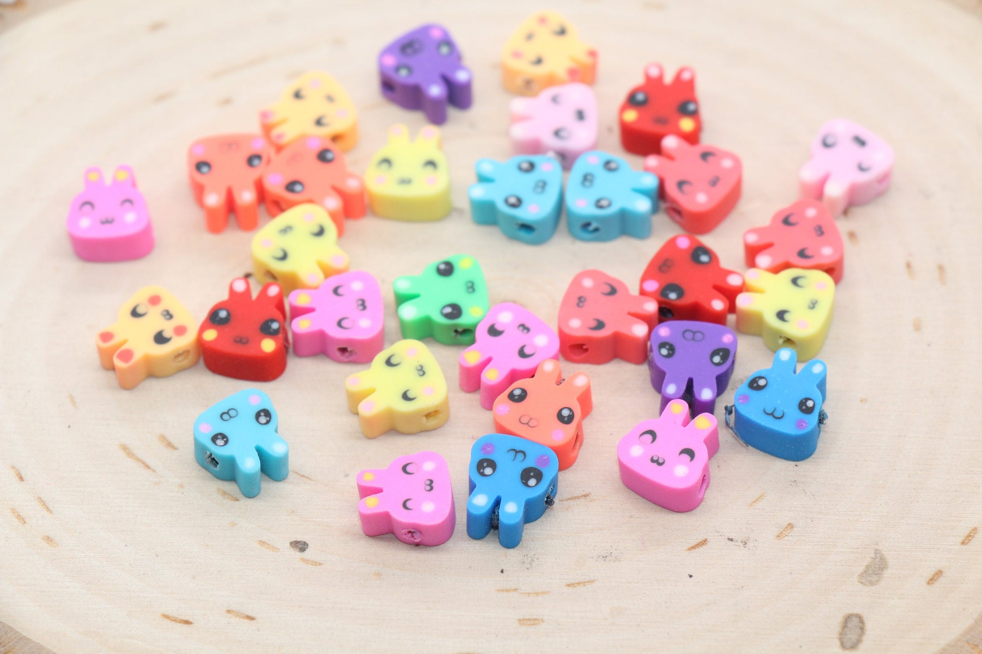 Mix Bunny Polymer Clay Beads, Cute Bunny Clay Beads, Bunny Clay Loose Beads, Easter Themed Bunny Beads, Jewelry Beading Supplies #548