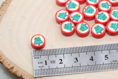 Christmas Tree Clay Beads, Holiday Themed Clay Beads, Holiday Xmas Tree Polymer Clay Beads, Clay Jewelry Beads, Beads for Bracelet #551