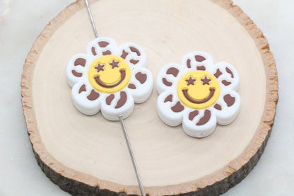 Smiley Face Flower Silicone Beads, Happy Face Flower Silicone Beads, Chunky Beads, Silicone Loose Beads, Focal Beads #557