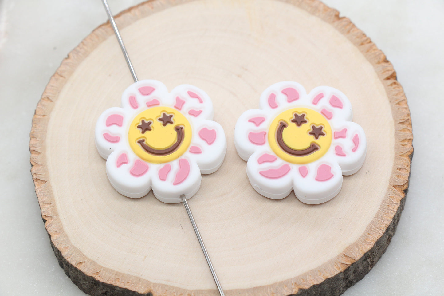 Smiley Face Flower Silicone Beads, Happy Face Flower Silicone Beads, Chunky Beads, Silicone Loose Beads, Focal Beads #557