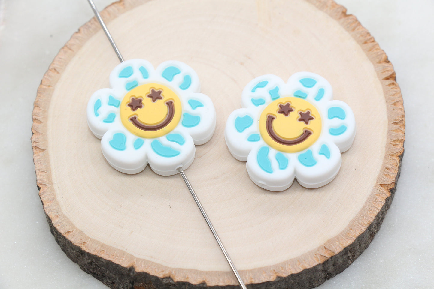 Smiley Face Flower Silicone Beads, Happy Face Flower Silicone Beads, Chunky Beads, Silicone Loose Beads, Focal Beads #557