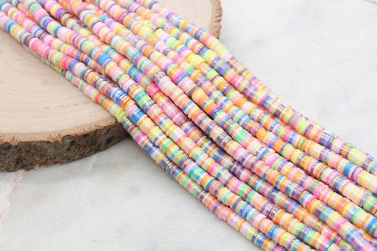 6mm Shimmer Mix Color Polymer Clay Disc Beads, Multicolor Heishi Beads, African Disc Beads, Vinyl Heishi, Full Strand #403