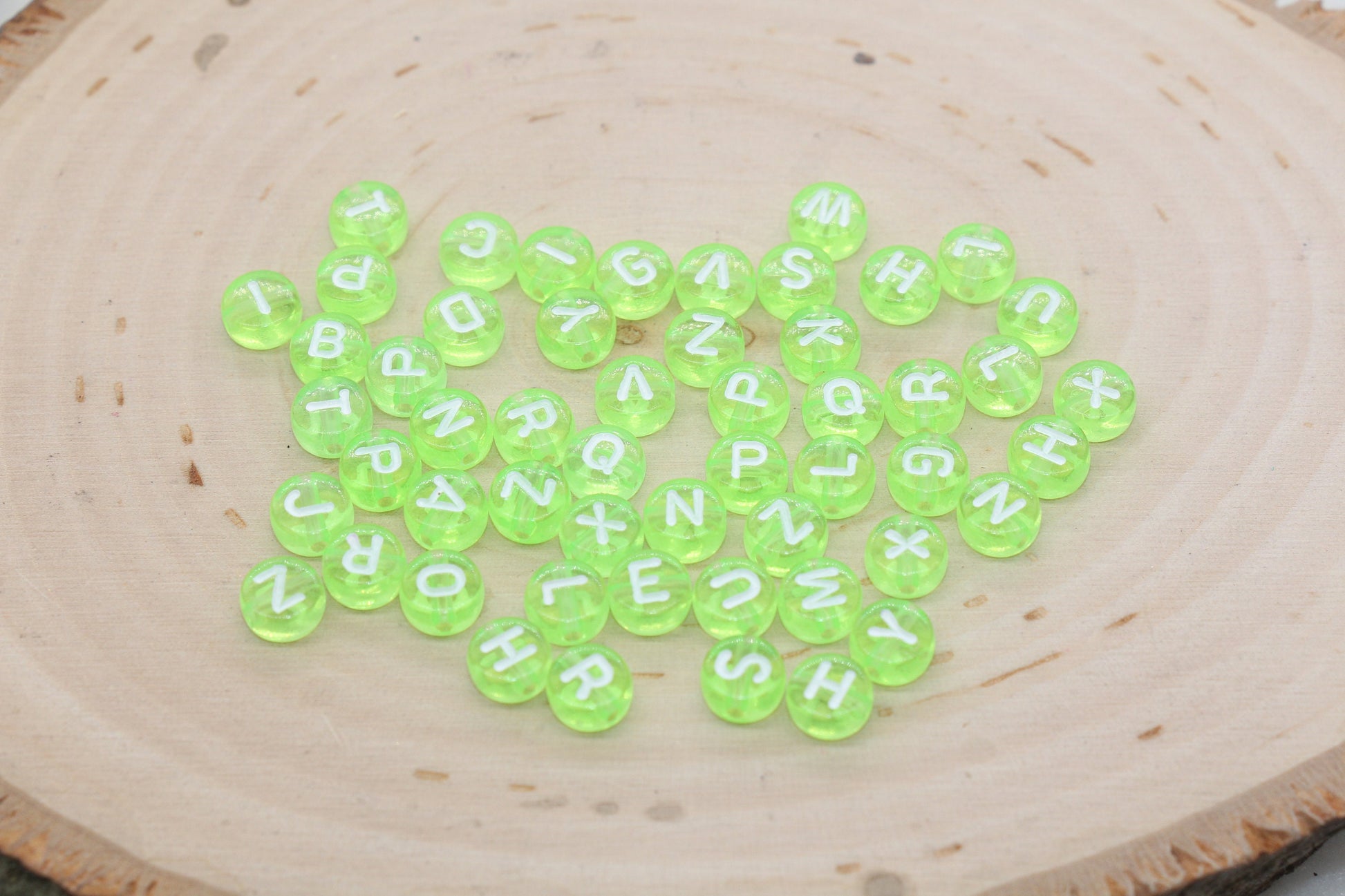 Green Alphabet Letter Beads, Translucent Acrylic Green Letters Beads, Round Acrylic Beads, Mix Letters Beads, Name Beads 7mm #3175