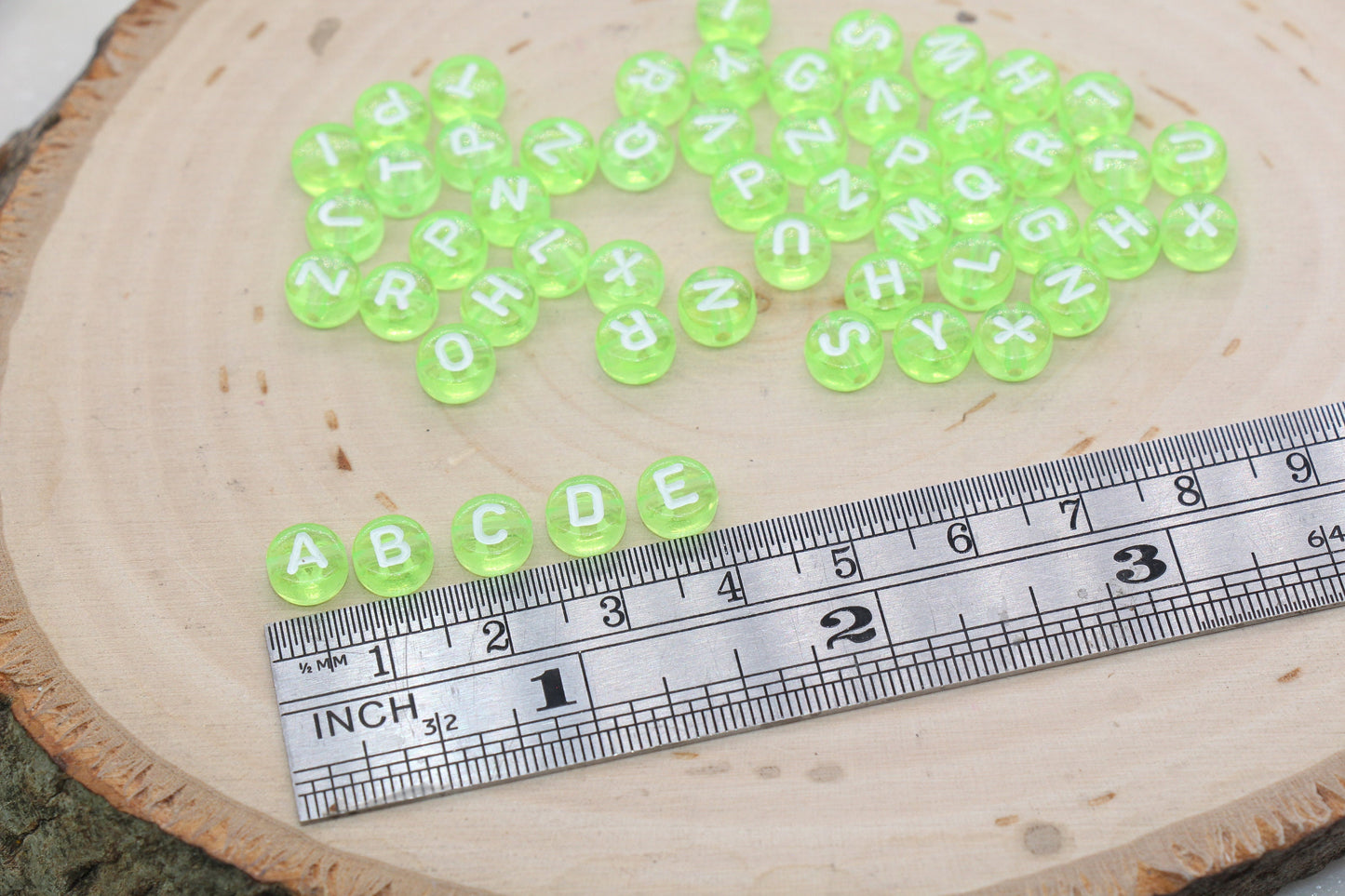 Green Alphabet Letter Beads, Translucent Acrylic Green Letters Beads, Round Acrylic Beads, Mix Letters Beads, Name Beads 7mm #3175