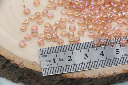 Transparent Iridescent Glass Seed Beads, 4mm 6/0 Glass Round Seed Beads, Peach AB Trans Seed Beads, Rocailles Beads, Beading Supplies #1146