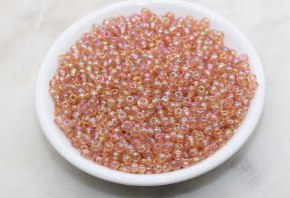 Transparent Iridescent Glass Seed Beads, 4mm 6/0 Glass Round Seed Beads, Peach AB Trans Seed Beads, Rocailles Beads, Beading Supplies #1146