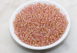 Transparent Iridescent Glass Seed Beads, 4mm 6/0 Glass Round Seed Beads, Peach AB Trans Seed Beads, Rocailles Beads, Beading Supplies #1146