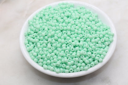 Glass Seed Beads, 4mm 6/0 Glass Round Seed Beads, Mint Green Opaque Seed Beads, Rocailles Beads, Beading Supplies #1418