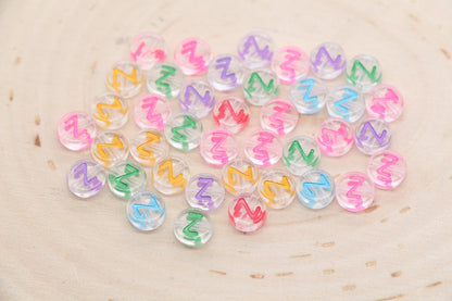 Letter Z Alphabet Beads, Transparent Beads with Mix Color Letters, Individual Letter Beads, Name Initial Beads, Beads for Bracelet, Size 7mm