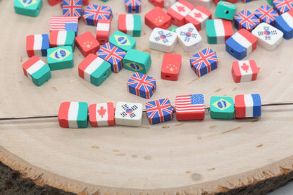 National Flag Clay Beads, Countries Flag Polymer Clay Beads, Rectangle Flag Clay Beads, Jewelry Beads, Bead for Bracelet #501