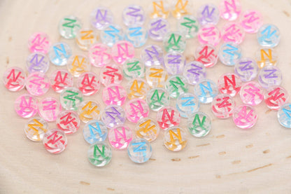 Letter N Alphabet Beads, Transparent Beads with Mix Color Letters, Individual Letter Beads, Name Initial Beads, Beads for Bracelet, Size 7mm