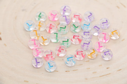 Letter L Alphabet Beads, Transparent Beads with Mix Color Letters, Individual Letter Beads, Name Initial Beads, Beads for Bracelet, Size 7mm