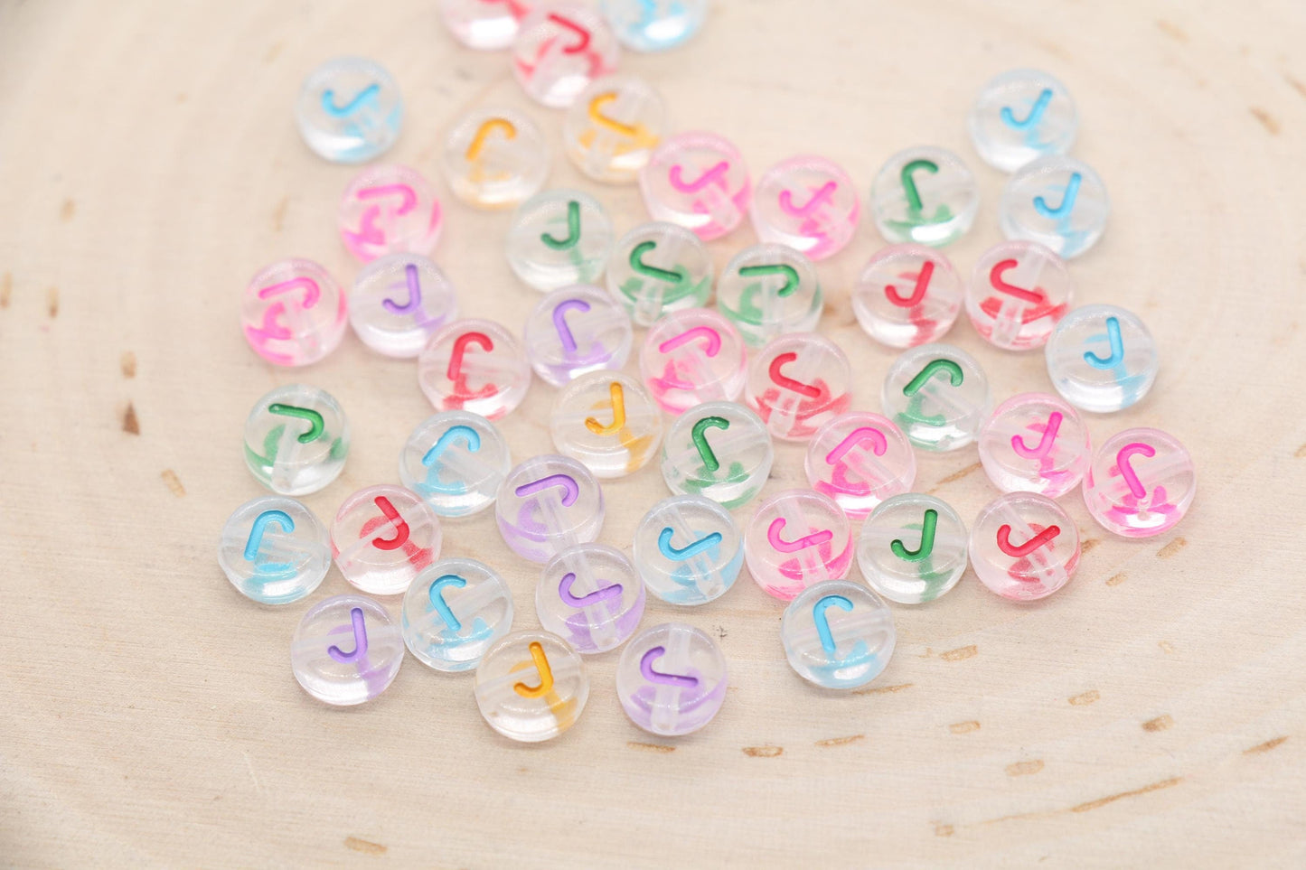 Letter J Alphabet Beads, Transparent Beads with Mix Color Letters, Individual Letter Beads, Name Initial Beads, Beads for Bracelet, Size 7mm