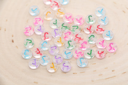 Letter J Alphabet Beads, Transparent Beads with Mix Color Letters, Individual Letter Beads, Name Initial Beads, Beads for Bracelet, Size 7mm