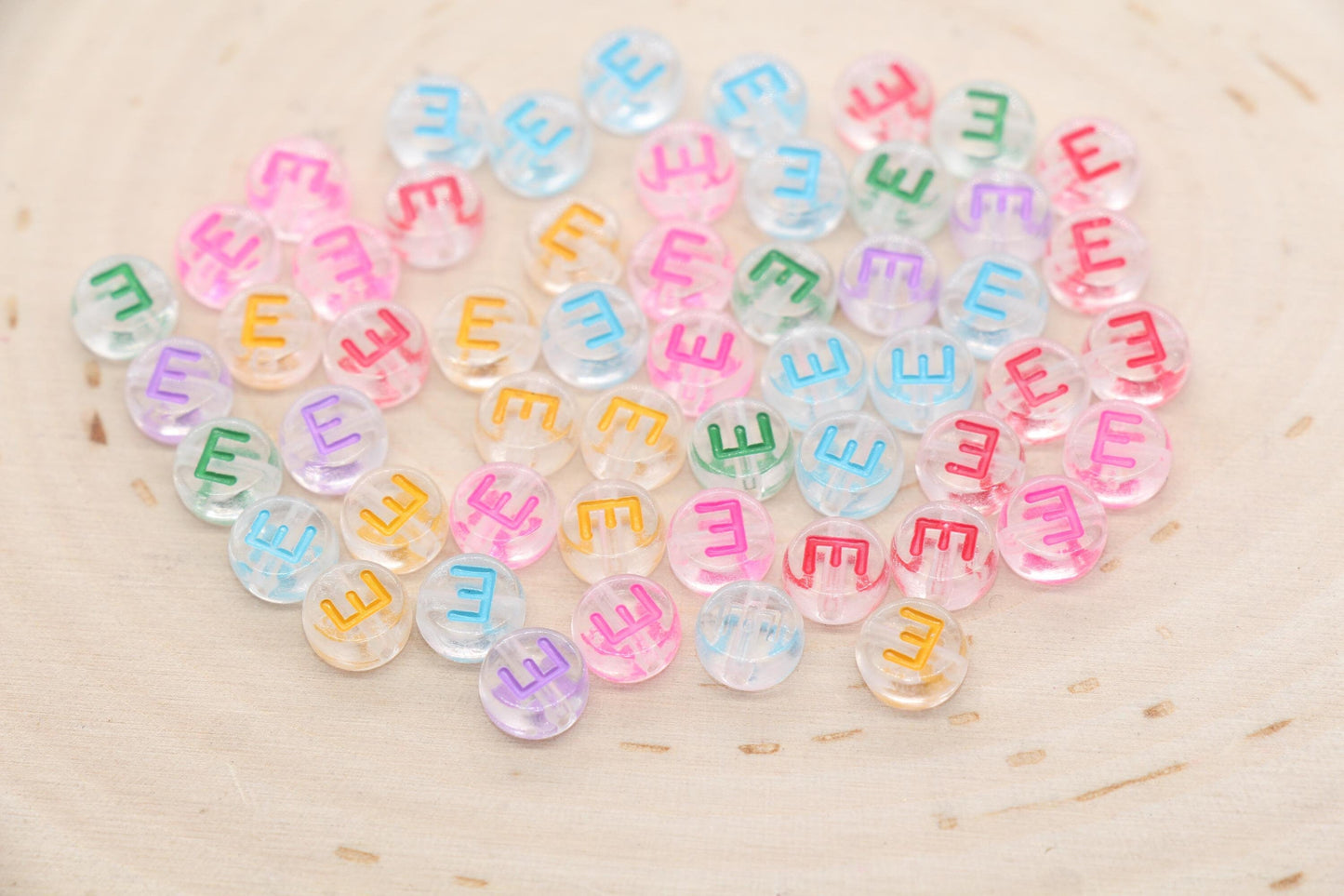 Letter E Alphabet Beads, Transparent Beads with Mix Color Letters, Individual Letter Beads, Name Initial Beads, Beads for Bracelet, Size 7mm