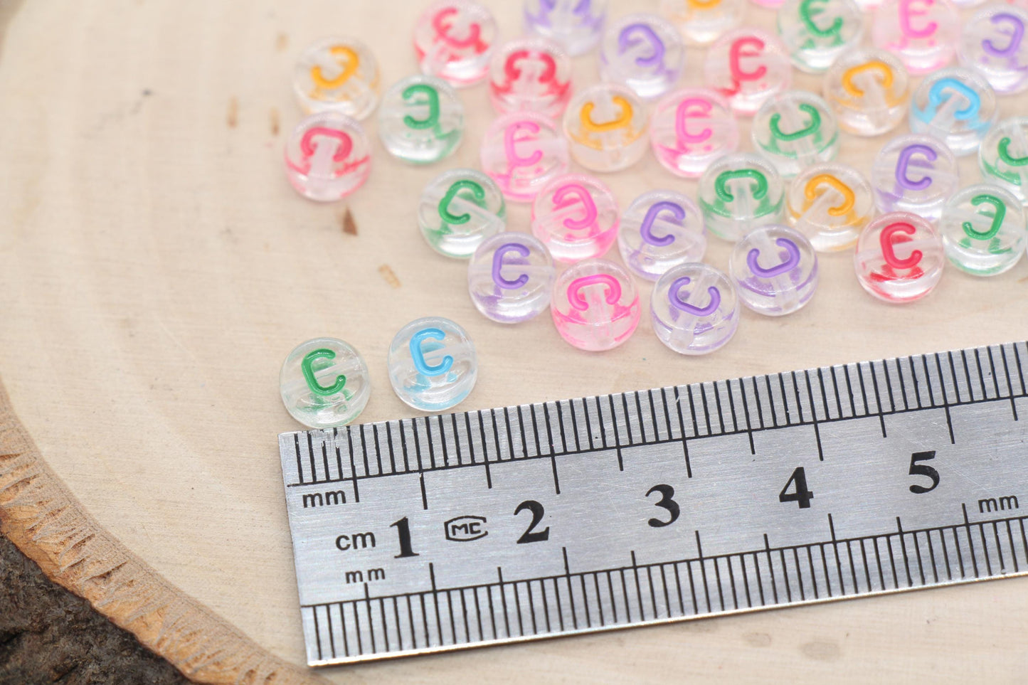 Letter C Alphabet Beads, Transparent Beads with Mix Color Letters, Individual Letter Beads, Name Initial Beads, Beads for Bracelet, Size 7mm