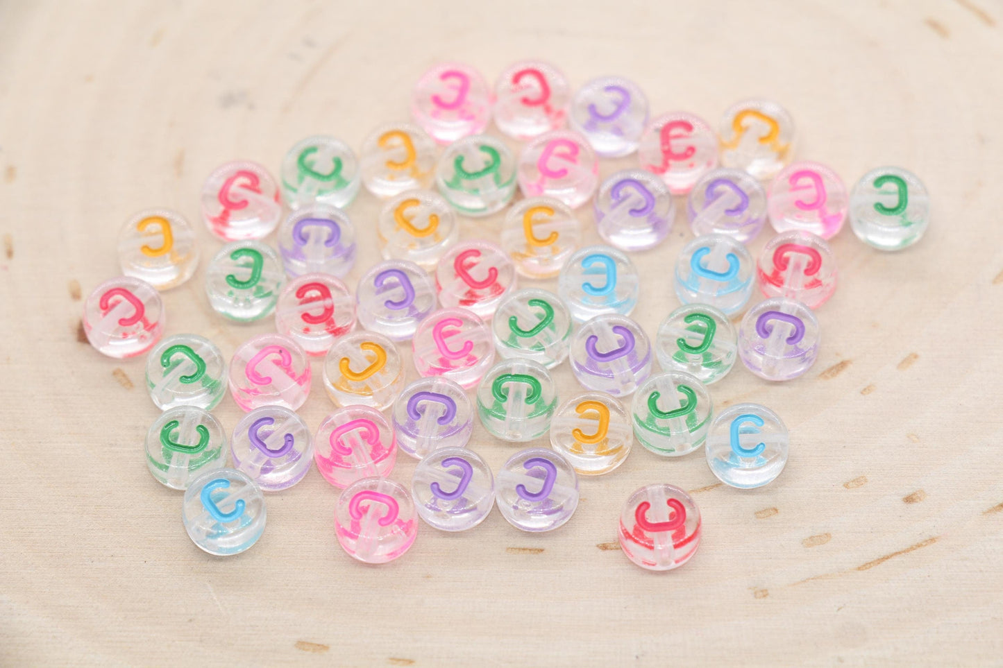 Letter C Alphabet Beads, Transparent Beads with Mix Color Letters, Individual Letter Beads, Name Initial Beads, Beads for Bracelet, Size 7mm