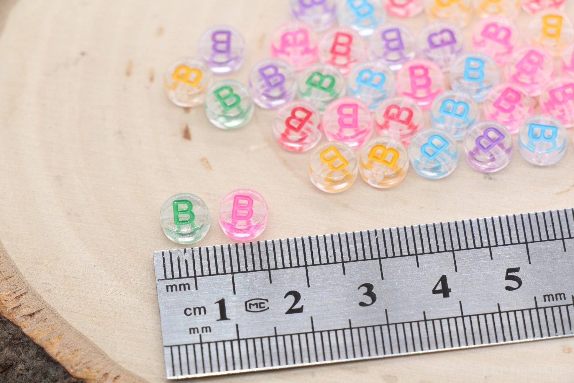 Letter B Alphabet Beads, Transparent Beads with Mix Color Letters, Individual Letter Beads, Name Initial Beads, Beads for Bracelet, Size 7mm