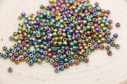 Metallic Rainbow Mix Glass Beads, 4mm Glass Round Seed Beads, Shiny Seed Beads, Beading Supplies, Beads for Bracelet #3189