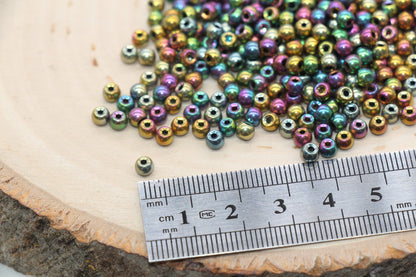 Metallic Rainbow Mix Glass Beads, 4mm Glass Round Seed Beads, Shiny Seed Beads, Beading Supplies, Beads for Bracelet #3189