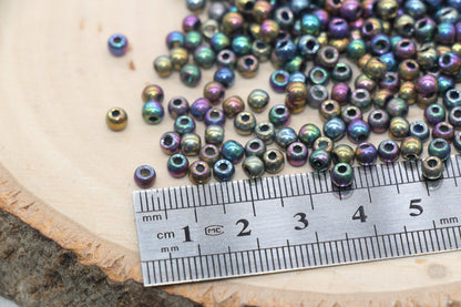 Metallic Rainbow Mix Glass Beads, 4mm Glass Round Seed Beads, Shiny Seed Beads, Beading Supplies, Beads for Bracelet #3190