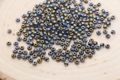 Gold with Gray Ombre Glass Beads, 4mm Glass Round Seed Beads, Shiny Seed Beads, Beading Supplies, Beads for Bracelet #3192