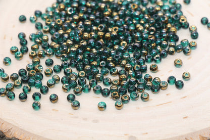 Gold with Green Ombre Glass Beads, 4mm Glass Round Seed Beads, Shiny Seed Beads, Beading Supplies, Beads for Bracelet #3193