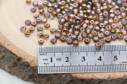 Gold with Peach Lining Ombre Glass Beads, 4mm Glass Round Seed Beads, Shiny Seed Beads, Beading Supplies, Beads for Bracelet #3195