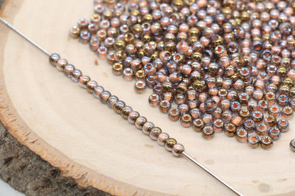 Gold with Peach Lining Ombre Glass Beads, 4mm Glass Round Seed Beads, Shiny Seed Beads, Beading Supplies, Beads for Bracelet #3195