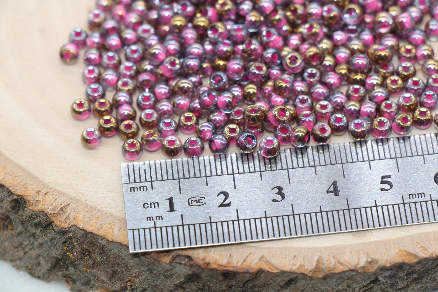 Gold with Pink Lining Ombre Glass Beads, 4mm Glass Round Seed Beads, Shiny Seed Beads, Beading Supplies, Beads for Bracelet #3200