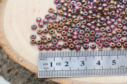 Gold with Red Lining Ombre Glass Beads, 4mm Glass Round Seed Beads, Shiny Seed Beads, Beading Supplies, Beads for Bracelet #3201