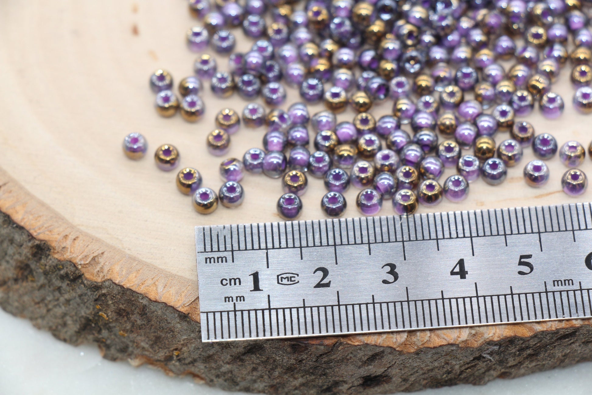 Gold with Purple Lining Ombre Glass Beads, 4mm Glass Round Seed Beads, Shiny Seed Beads, Beading Supplies, Beads for Bracelet #3203