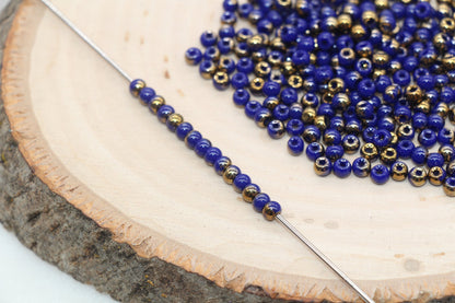 Gold and Royal Blue Ombre Glass Beads, 4mm Glass Round Seed Beads, Shiny Seed Beads, Beading Supplies, Beads for Bracelet #3205