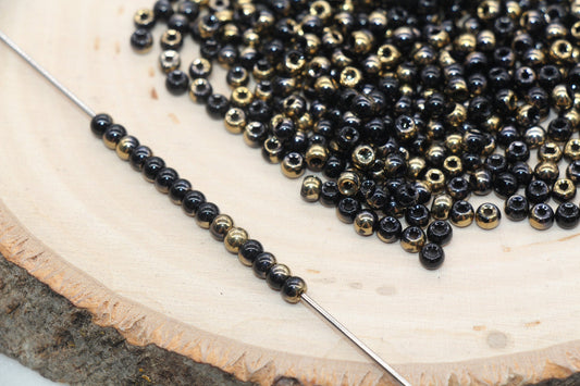 Gold and Black Ombre Glass Beads, 4mm Glass Round Seed Beads, Shiny Seed Beads, Beading Supplies, Beads for Bracelet #3210