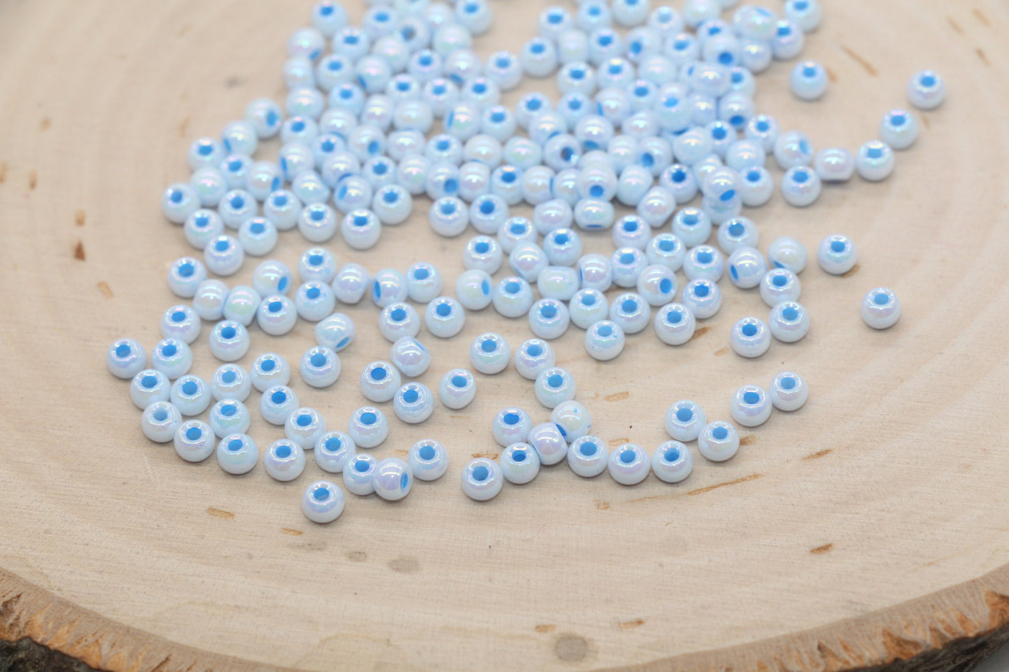 Iridescent Glass Seed Beads, 4mm Shiny Round Glass Seed Beads, Light Blue AB Opaque Seed Beads, Rocailles Beads, Beading Supplies #3211