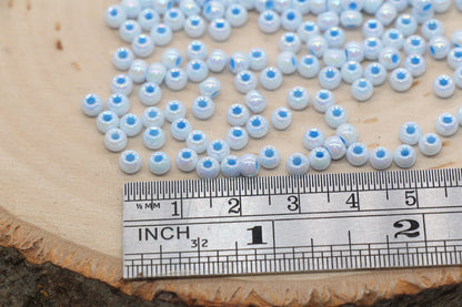 Iridescent Glass Seed Beads, 4mm Shiny Round Glass Seed Beads, Light Blue AB Opaque Seed Beads, Rocailles Beads, Beading Supplies #3211