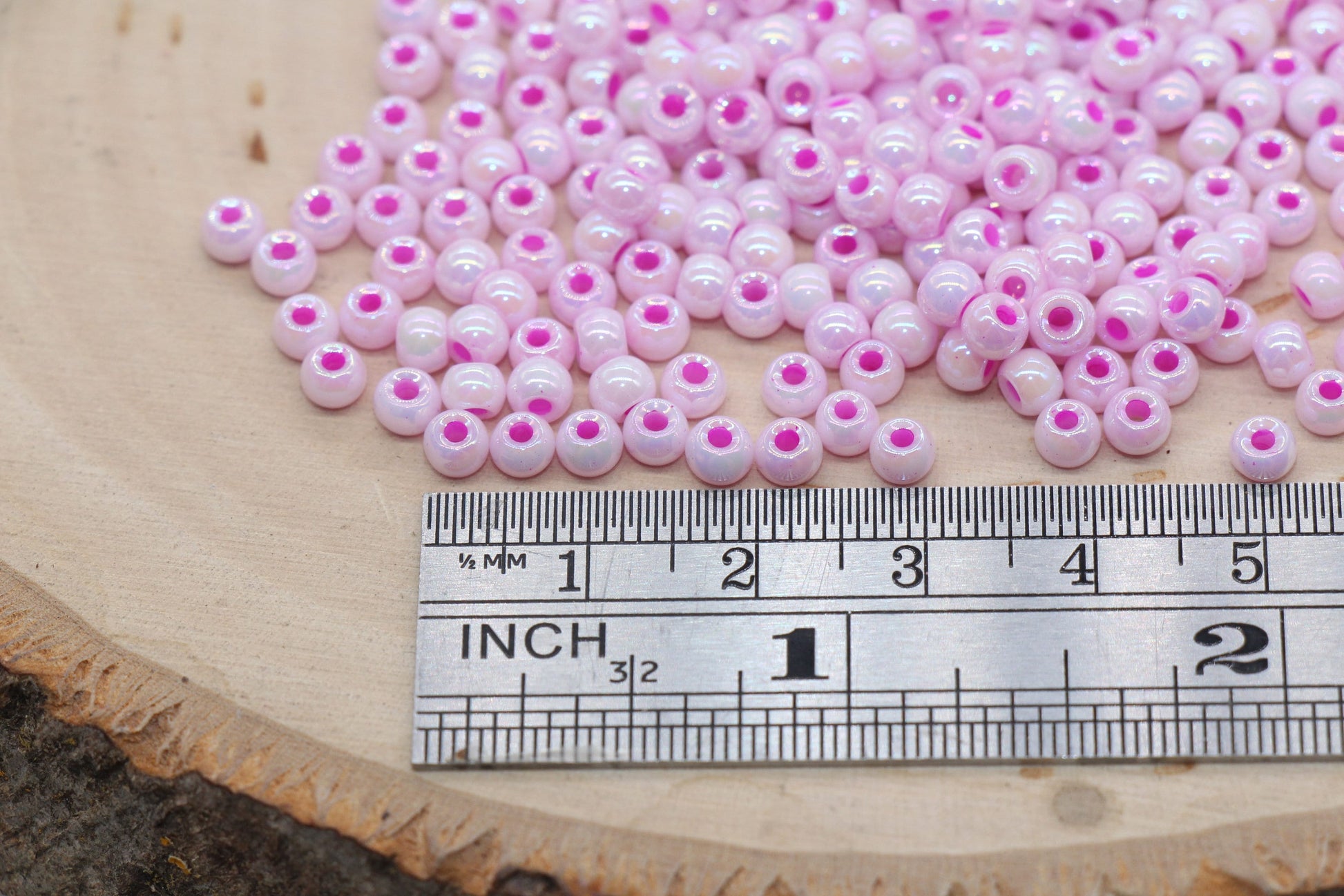 Iridescent Glass Seed Beads, 4mm Shiny Round Glass Seed Beads, Pink AB Opaque Seed Beads, Rocailles Beads, Beading Supplies #3212