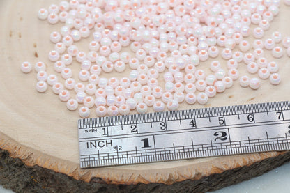 Iridescent Glass Seed Beads, 4mm Shiny Round Glass Seed Beads, Peach AB Opaque Seed Beads, Rocailles Beads, Beading Supplies #3213