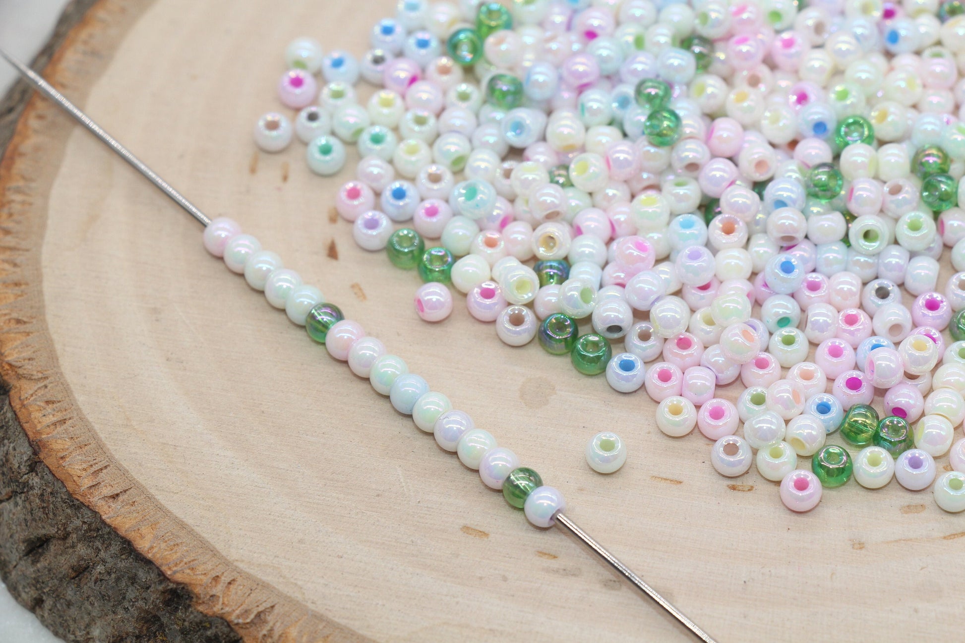 Iridescent Glass Seed Beads, 4mm Shiny Round Glass Seed Beads, Mix AB Opaque Seed Beads, Rocailles Beads, Beading Supplies #3214