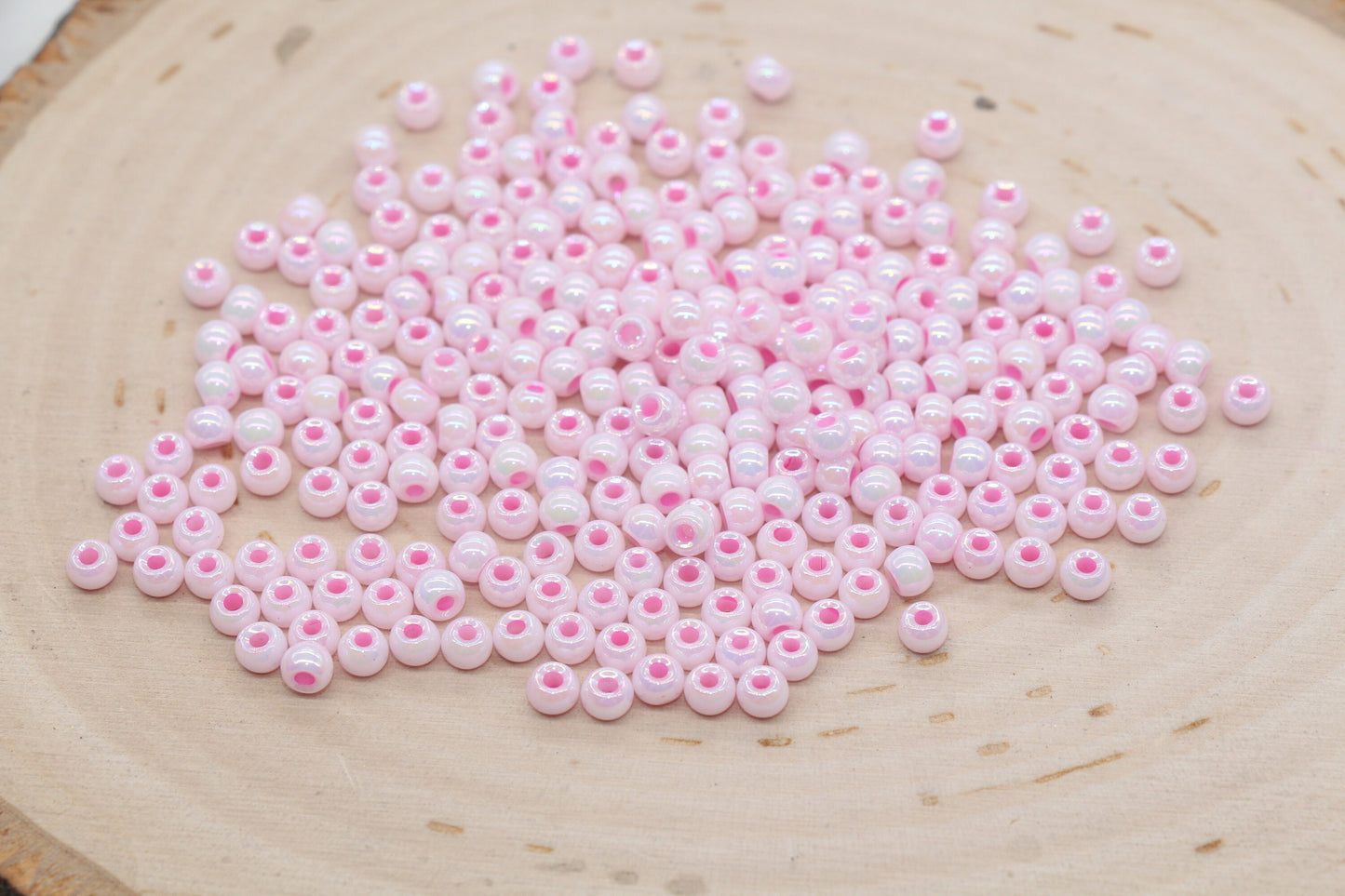 Iridescent Glass Seed Beads, 4mm Shiny Round Glass Seed Beads, Pink AB Opaque Seed Beads, Rocailles Beads, Beading Supplies #3218