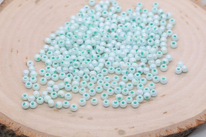 Iridescent Glass Seed Beads, 4mm Shiny Round Glass Seed Beads, Blue AB Opaque Seed Beads, Rocailles Beads, Beading Supplies #3220