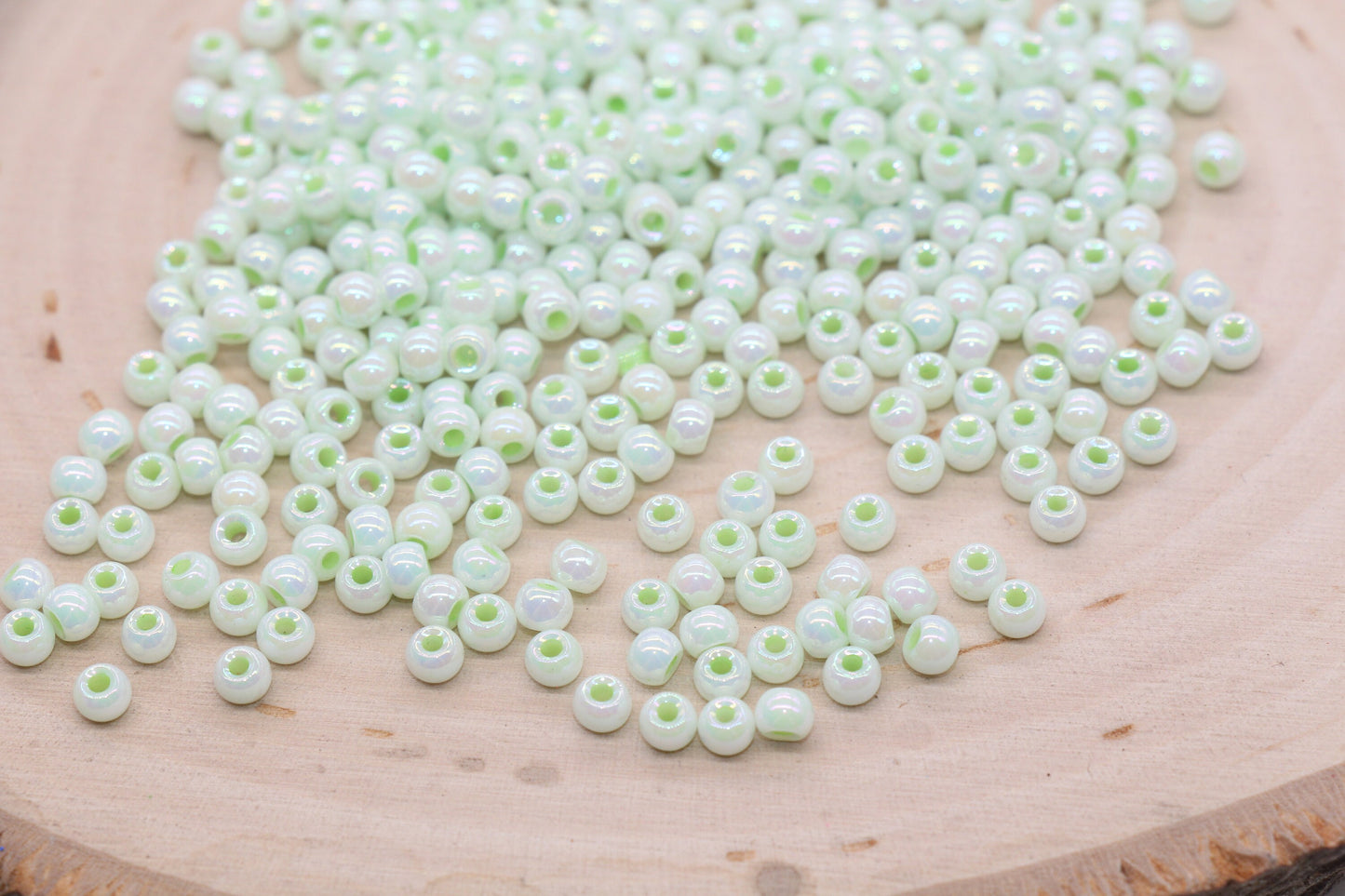 Iridescent Glass Seed Beads, 4mm Shiny Round Glass Seed Beads, Mint Green AB Opaque Seed Beads, Rocailles Beads, Beading Supplies #3221