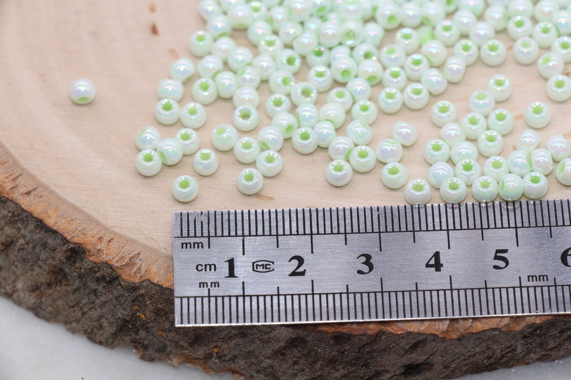 Iridescent Glass Seed Beads, 4mm Shiny Round Glass Seed Beads, Mint Green AB Opaque Seed Beads, Rocailles Beads, Beading Supplies #3221