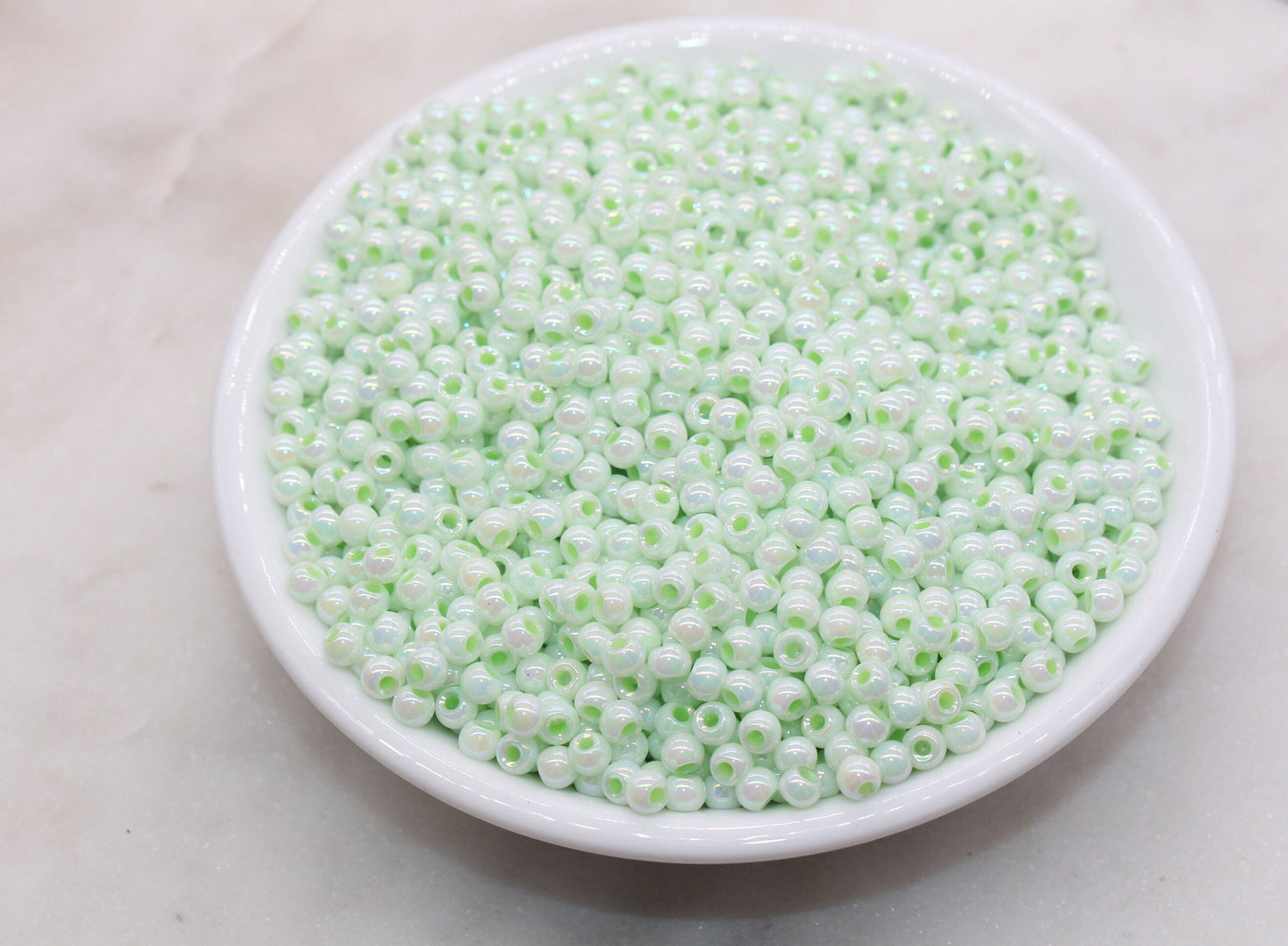 Iridescent Glass Seed Beads, 4mm Shiny Round Glass Seed Beads, Mint Green AB Opaque Seed Beads, Rocailles Beads, Beading Supplies #3221