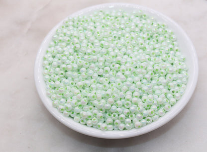 Iridescent Glass Seed Beads, 4mm Shiny Round Glass Seed Beads, Mint Green AB Opaque Seed Beads, Rocailles Beads, Beading Supplies #3221