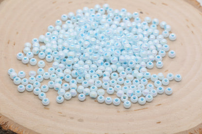 Iridescent Glass Seed Beads, 4mm Shiny Round Glass Seed Beads, Blue AB Opaque Seed Beads, Rocailles Beads, Beading Supplies #3222