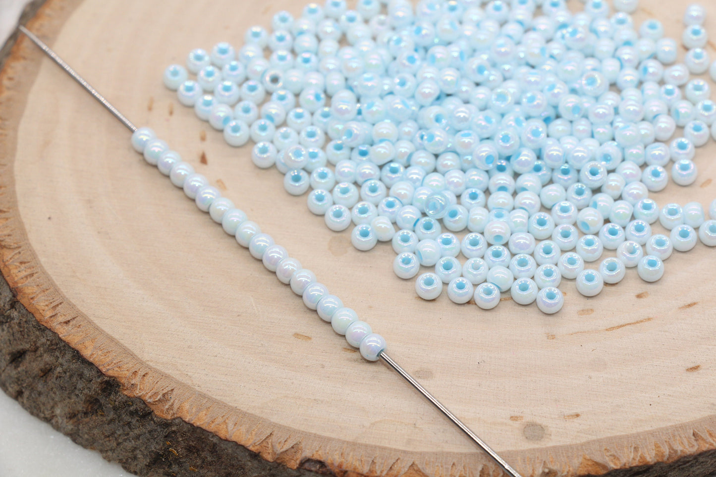 Iridescent Glass Seed Beads, 4mm Shiny Round Glass Seed Beads, Blue AB Opaque Seed Beads, Rocailles Beads, Beading Supplies #3222