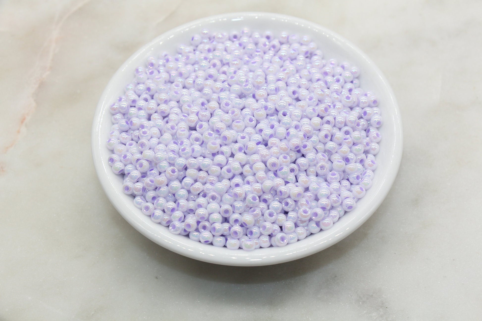 Iridescent Glass Seed Beads, 4mm Shiny Round Glass Seed Beads, Lilac Purple AB Opaque Seed Beads, Rocailles Beads, Beading Supplies #3225