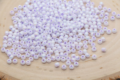 Iridescent Glass Seed Beads, 4mm Shiny Round Glass Seed Beads, Lilac Purple AB Opaque Seed Beads, Rocailles Beads, Beading Supplies #3225