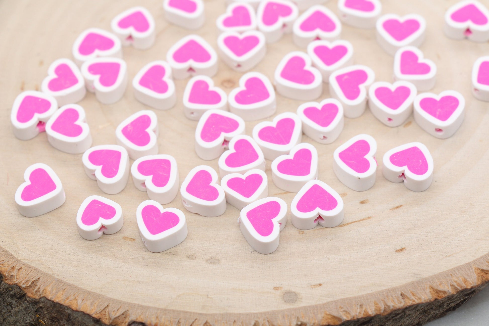 Pink Heart Polymer Clay Beads, Valentines Day Heart Shape Clay Round Beads, Loose Beads, Jewelry Beads, Beads for Bracelet #503